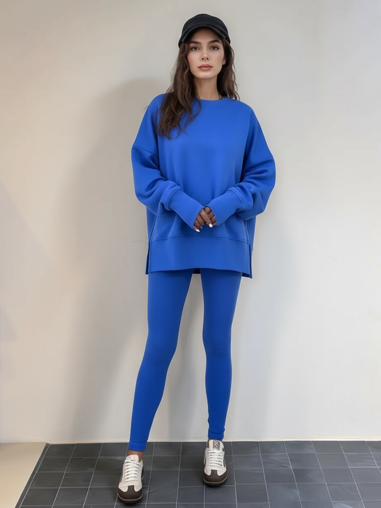 Ensemble sweat-shirt décontracté pour femme, col rond, manches longues, coupe ample, avec pantalon ajusté, style européen et américain, automne/hiver