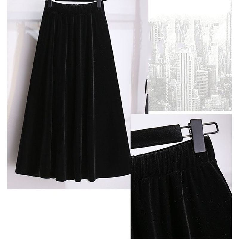 Femmes grande taille 4XL a-ligne jupes longues automne hiver dames taille haute jupe nouvelle femme doré velours Maxi jupe