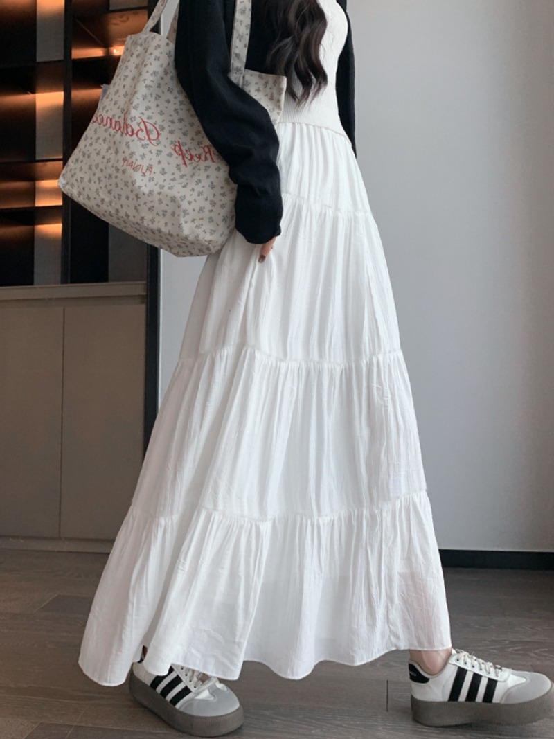 Jupes longues blanches élégantes à volants pour femmes, jupe maxi taille haute, jupe ample décontractée coréenne pour femme, printemps été