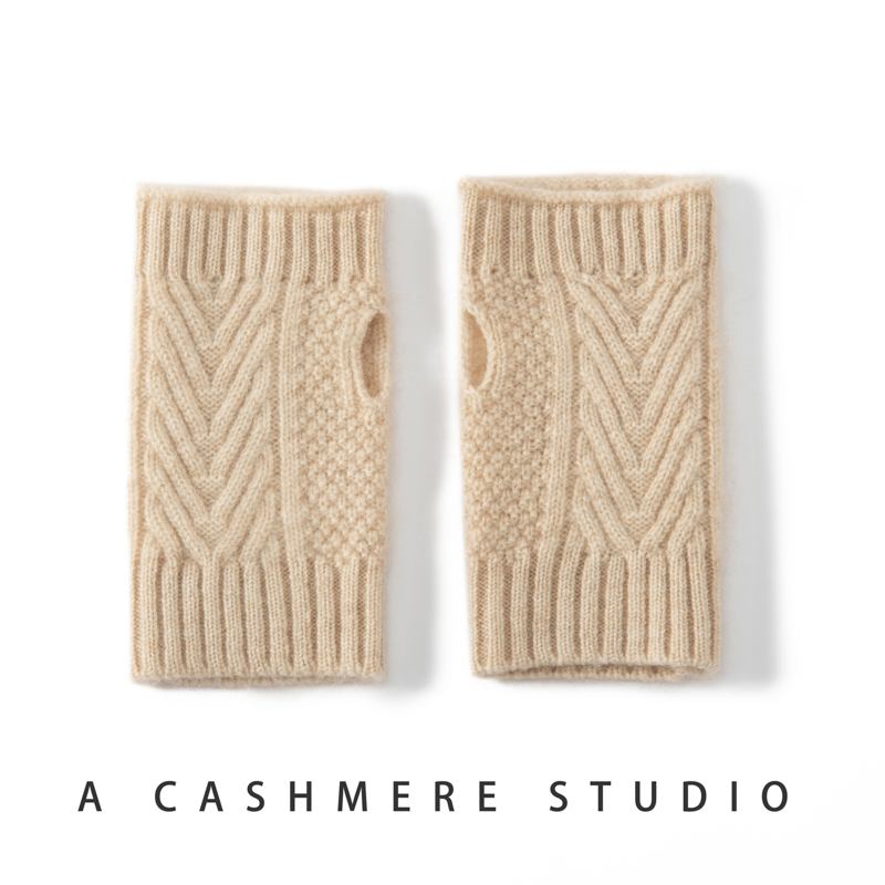 2025 femmes hiver mode pur cachemire demi-doigt gants femmes hiver tricot mitaines chaud solide tricot Jacquard poignet gants