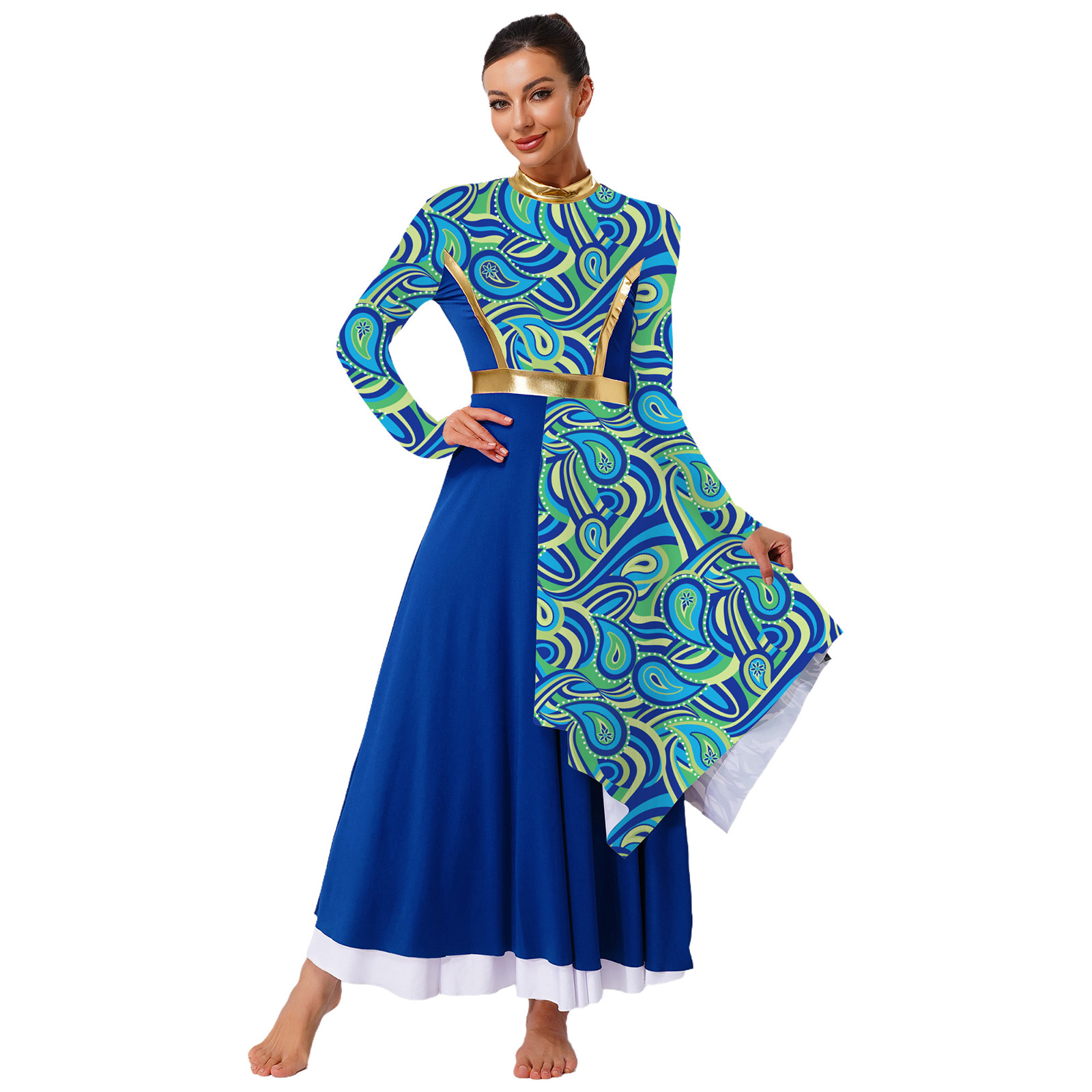 Robe tunique de danse chrétienne pour femmes, lode liturgique, église, manches longues, Costume de spectacle de chorale de culte, robes de danse lyrique