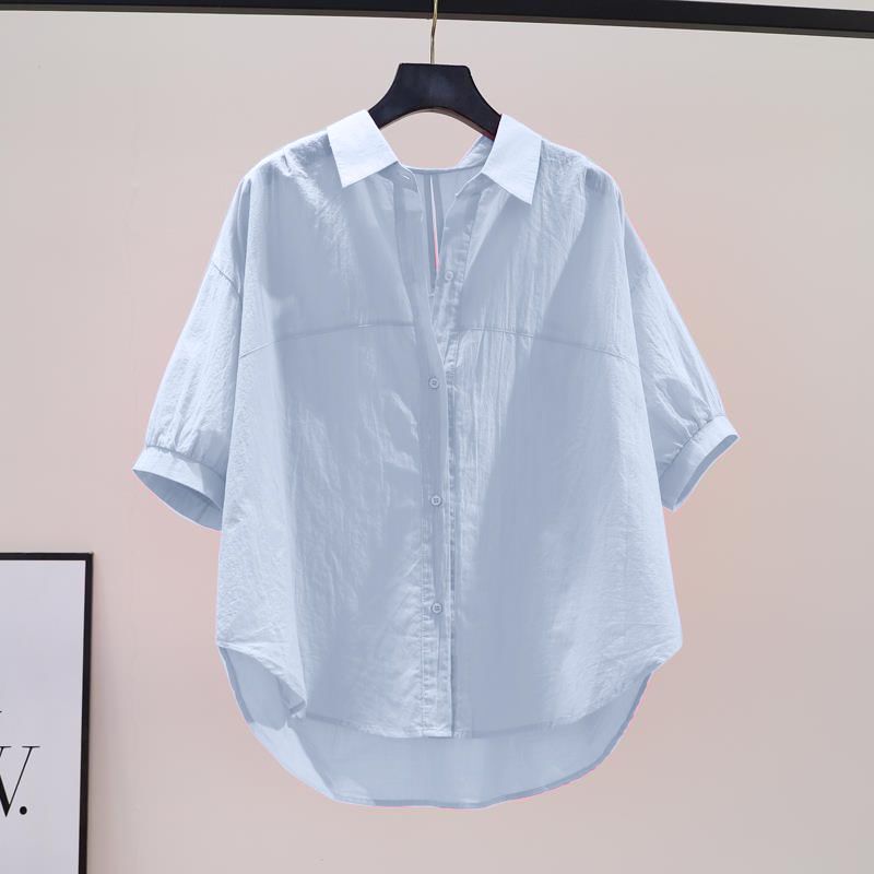 Chemisier boutonné monochromatique décontracté pour femmes, chemise basique, col polo, manches courtes, mode vintage, été, nouveau