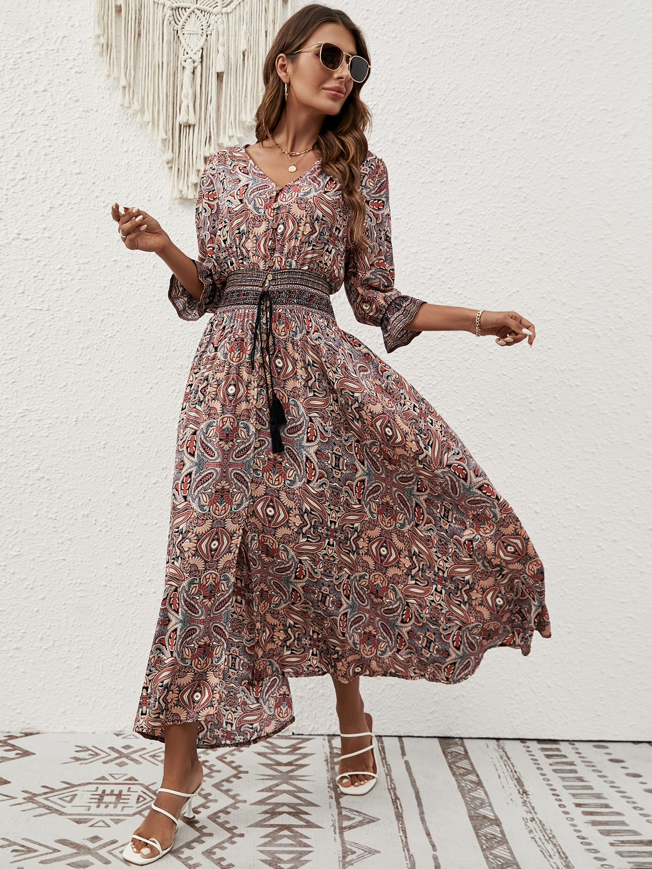 Vêtements pour femmes européennes et américaines, robe bohème printemps-automne, robe de plage