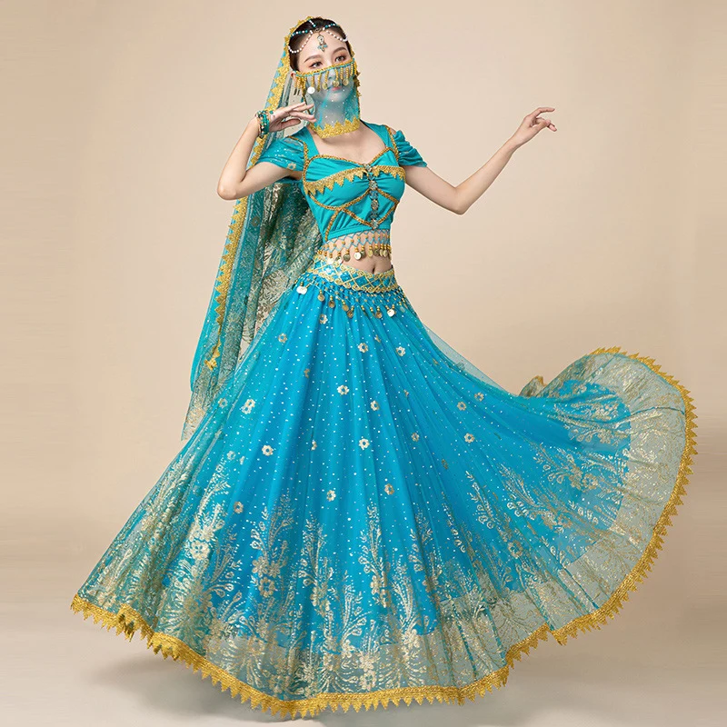 Femmes Festival Halloween Cosplay danse du ventre haut robe adulte indien arabe jasmin Sari fantaisie Rave Bollywood tenue Costume Costume