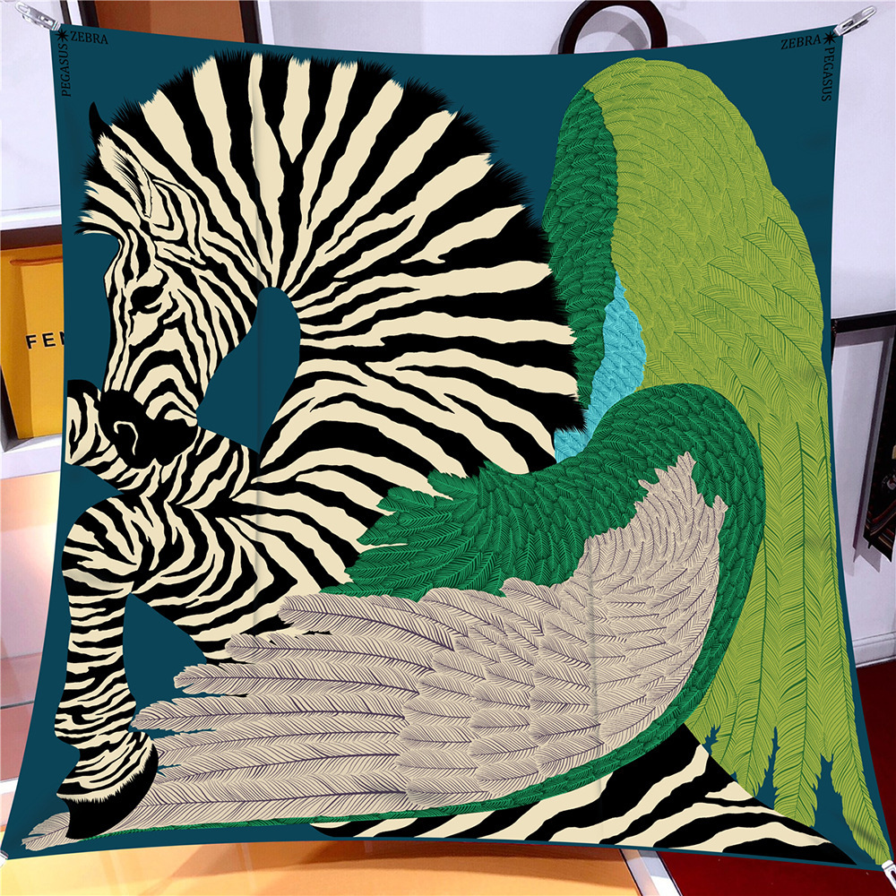 Foulard en soie sergé châle de luxe cheval Pegasus plume imprimé Foulard carré femmes Hijabs Bandana Foulard foulard foulards