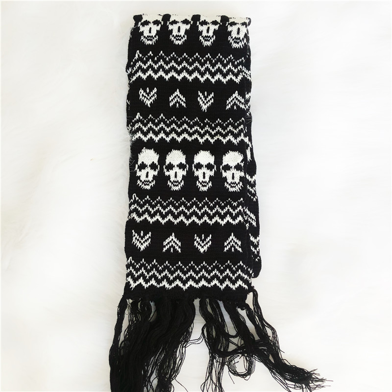 Écharpe Hip Hop unisexe pour femmes et hommes, marque de luxe, châle tricoté, chaud d'hiver, Design tête de mort, longue frange enveloppante