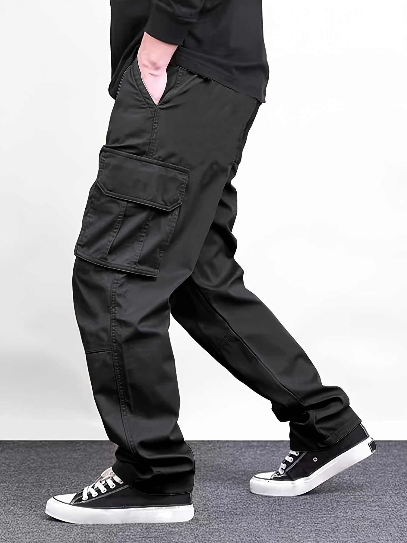Salopette unie régulière pour hommes avec cordons de serrage et grande poche à rabat, pantalon droit multi-poches fonctionnel, adapté aux vacances, rue, loisirs quotidiens, course à pied, multi-scénarios, adapté à toutes les saisons