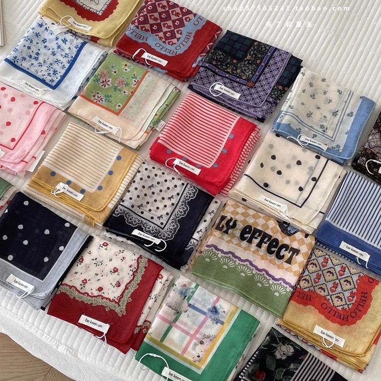 Foulard carré doux et respirant, respectueux de la peau, à pois et motif cachemire, protection du cou, pour femmes coréennes, export