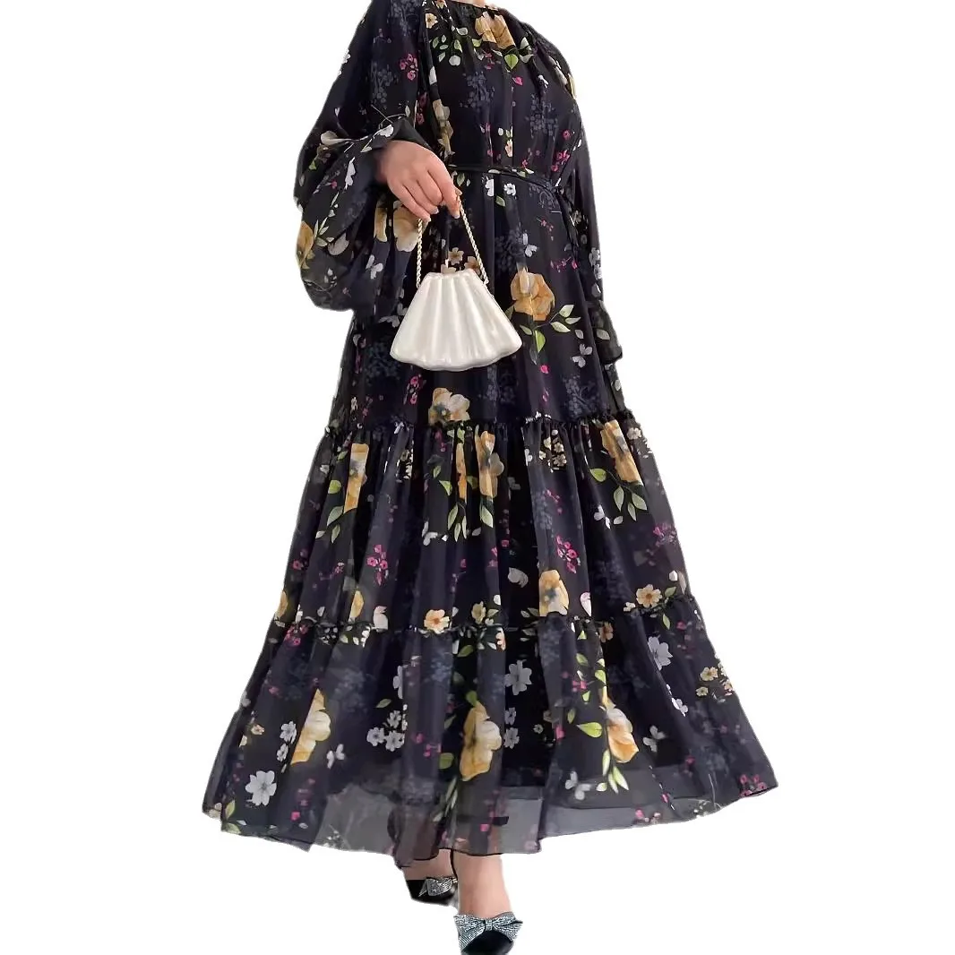 Abaya, robe indienne décontractée pour femmes musulmanes Robe longue en mousseline de soie pour femmes, vêtements arabes, marocains, à la mode, ceinturée, élégante