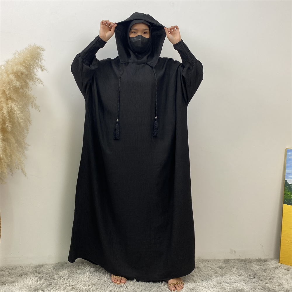 Femmes 12 couleurs Abayas musulman Ramadan vêtements de prière avec capuche Jalaba solide décontracté manches chauve-souris Robe arabe Eid Djellab
