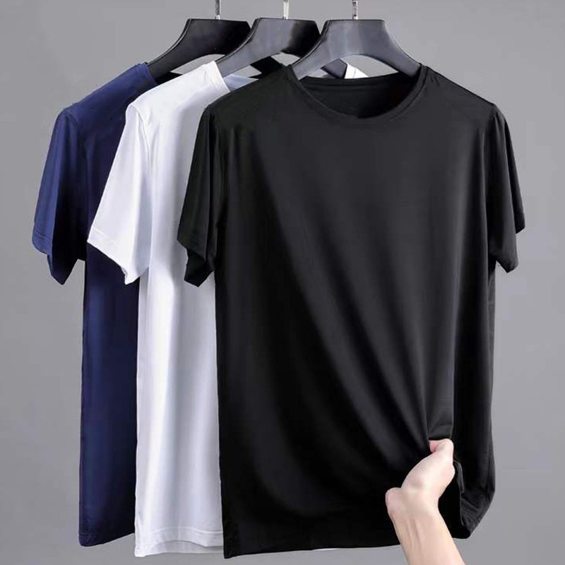 T-shirt de course à manches courtes pour hommes, haut fin en soie glacée, impression réfléchissante, séchage rapide, respirant, Fitness, sport, 5XL