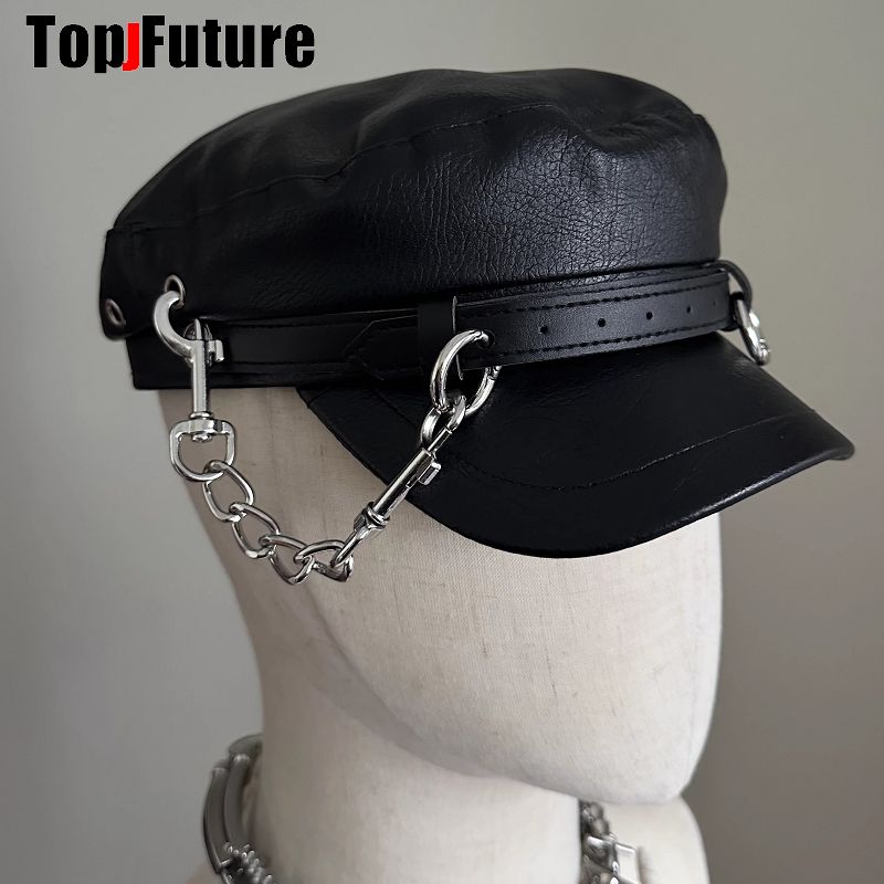 Chapeau Unisexe Style Harajuku Gothique Lolita, Béret Designer Punk pour Femmes et Hommes, Casquette Métallique Punk Subculture, Casquette Streetwear