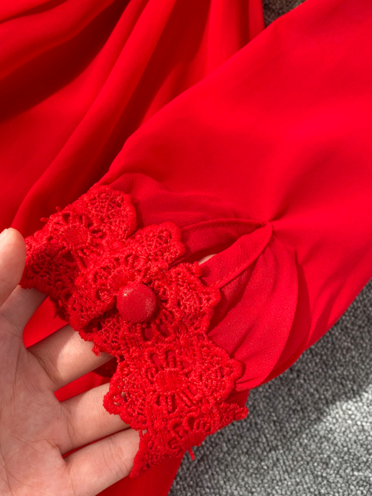 Robe longue rouge à capuche en mousseline de soie pour femmes, robes de plage élégantes à volants, robe trapèze mince, robe longue monochrome, robe éducative, printemps, automne