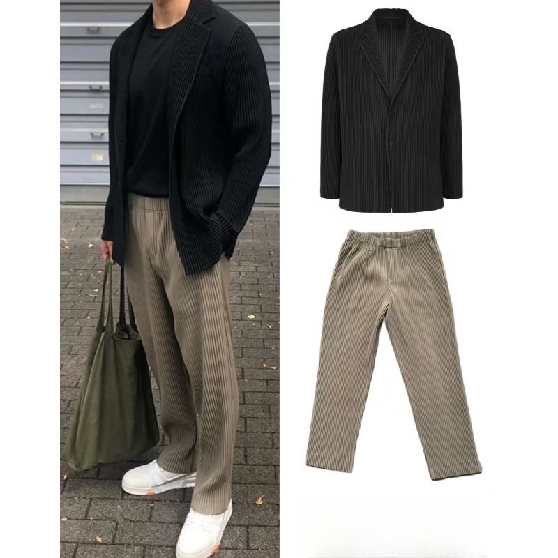 Miyake – costume plissé pour hommes, nouvelle veste ample drapée + pantalon droit plissé à jambes larges, pantalon occidental décontracté d'été, automne 2025