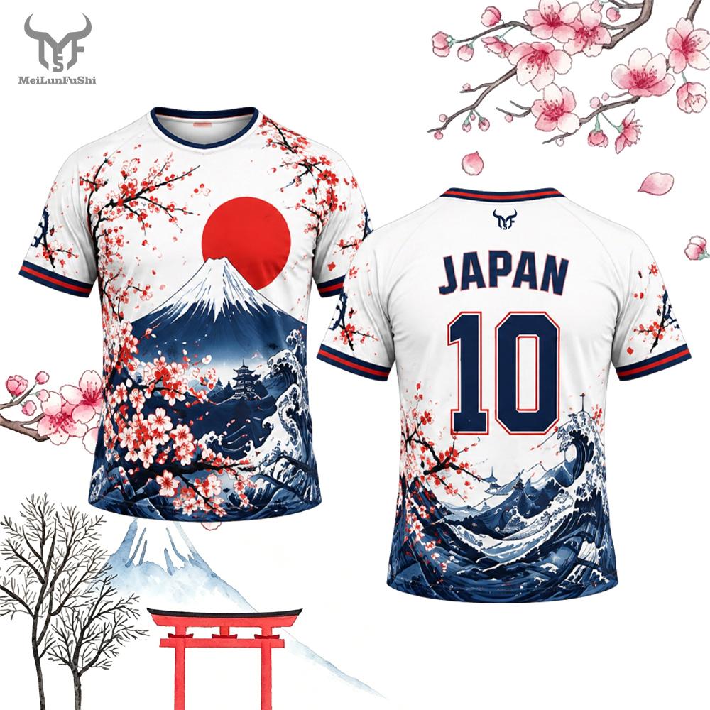 Nouveau maillot de football imprimé style japonais, respirant et à séchage rapide, motif fleur de cerisier, t-shirt unisexe décontracté pour l'été