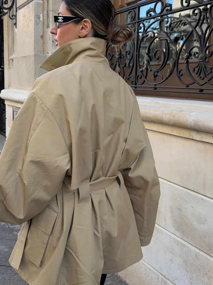 Trench-Coat kaki à simple boutonnage pour femme, élégant, revers, manches longues, poches, coupe-vent, automne, veste de rue quotidienne