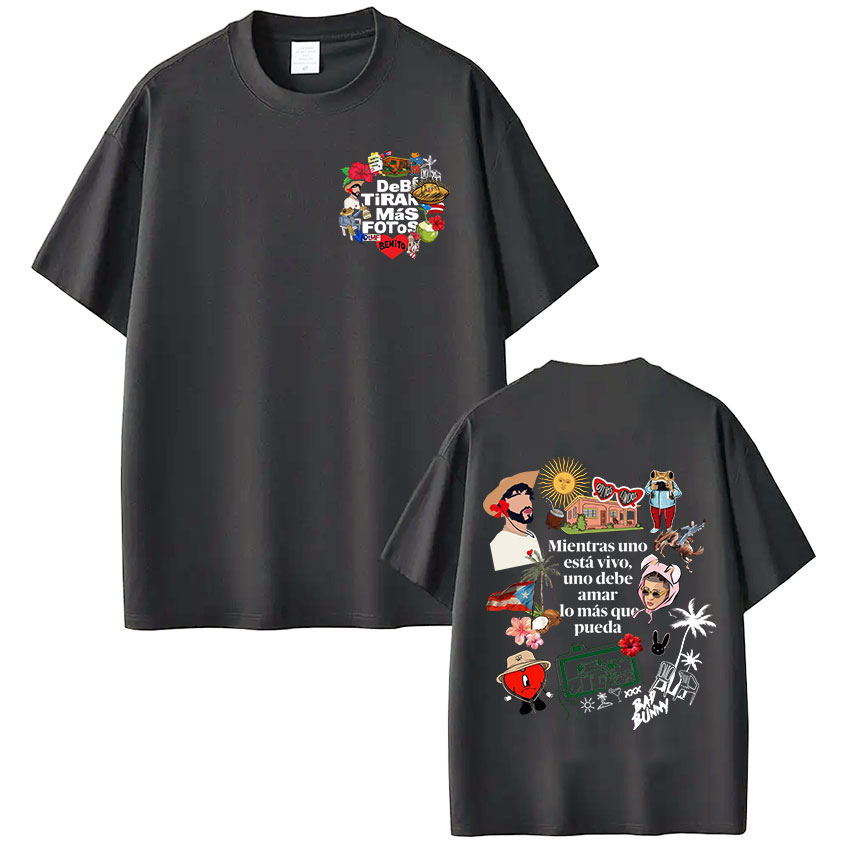 T-shirt Rapper Bad Bunny Debi Tirar Mas Fotos DTMF, vêtements pour hommes et femmes, mode Hip Hop, T-shirt surdimensionné décontracté en coton