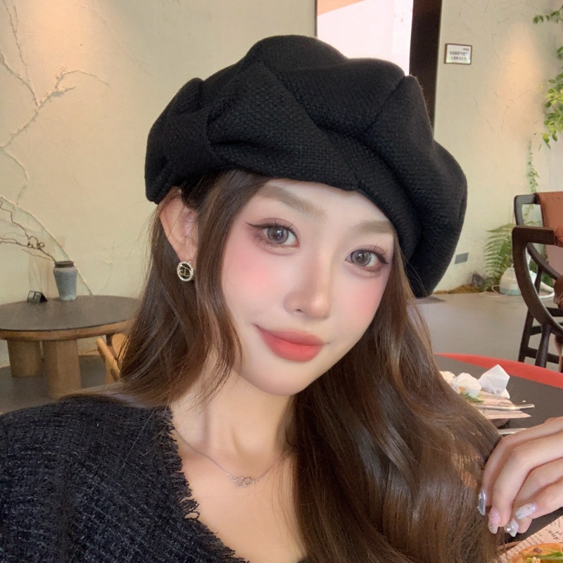 Béret rétro d'inspiration japonaise pour femme – Détail de nœud et coupe extensible douce, chapeau minimaliste élégant pour les plus grandes tailles de tête
