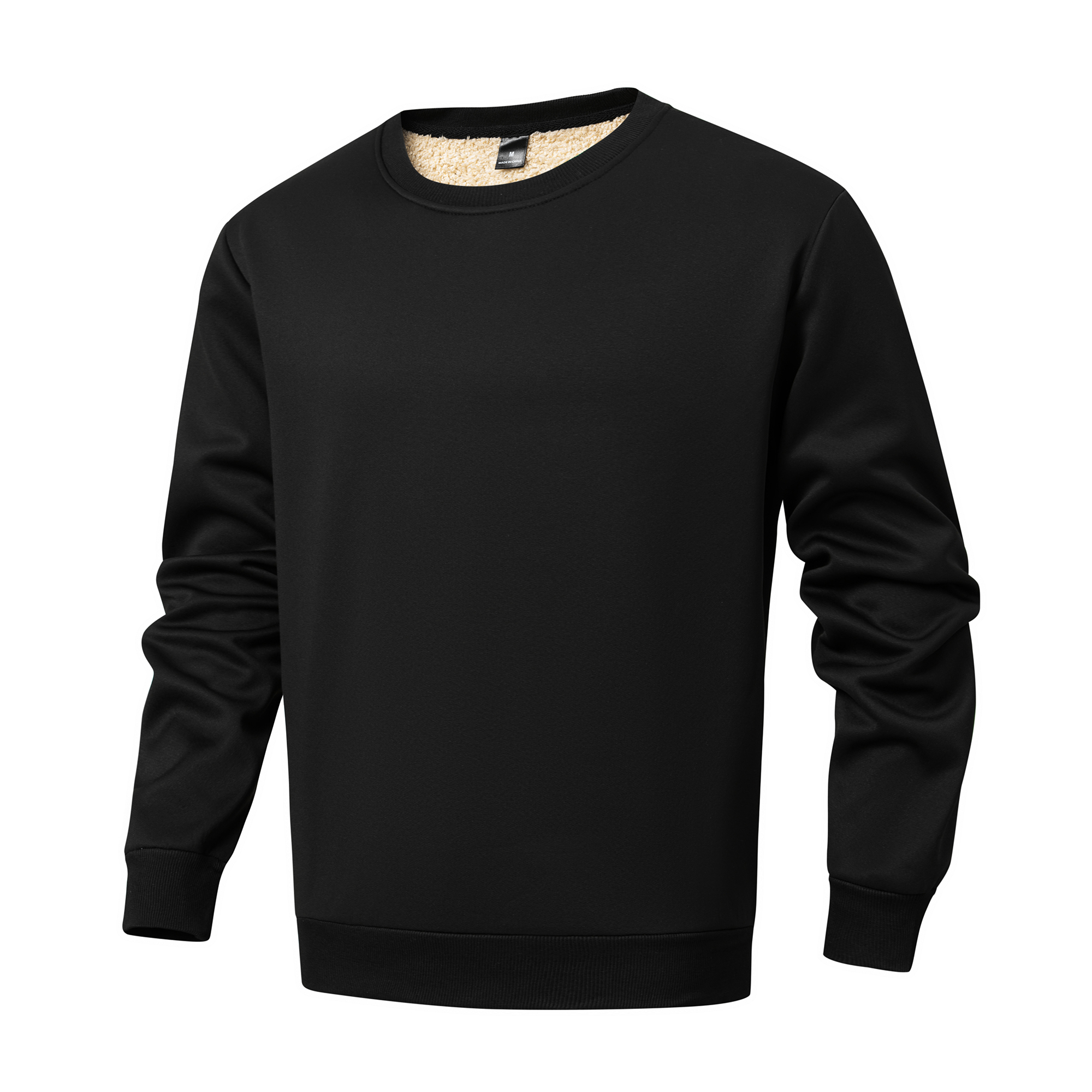 Sweat-shirt épais et chaud en laine d'agneau pour homme, couleur unie, épaules tombantes, col rond, peluche thermique, coupe-vent, polaire, hiver