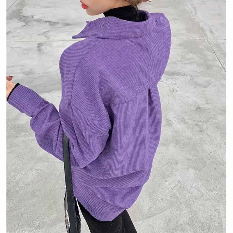 Cardigan en velours côtelé violet paresseux pour femmes, coupe couvertes mi-longue, version coréenne, manteau de chemises, chemisier femme, automne, hiver, nouveau