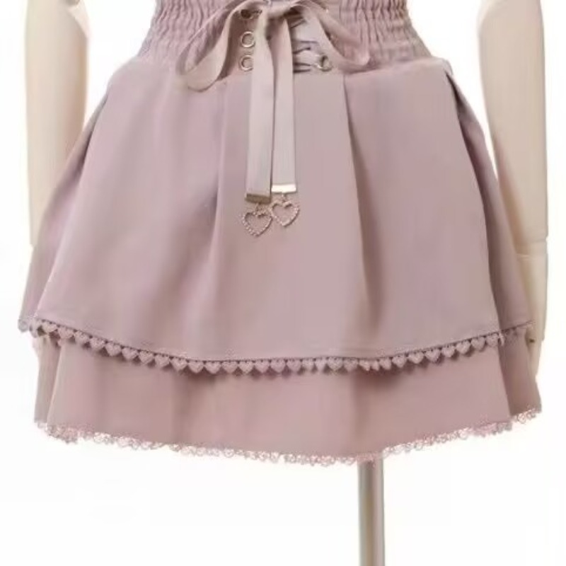 Style coréen Kawaii gâteau rose Mini jupes femmes pansement Lolita taille haute Y2k esthétique doux dentelle gothique JK Faldas jupe noire