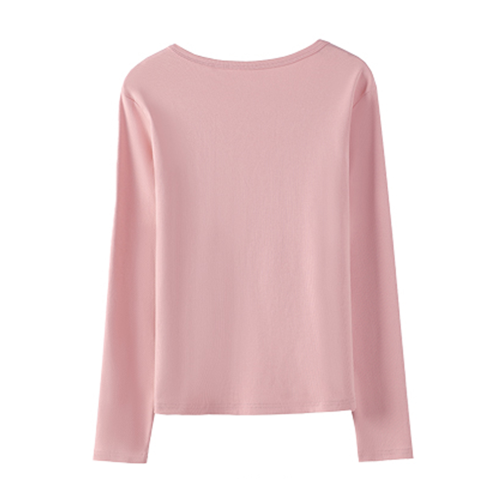 T-shirt rose à manches longues de style coréen pour femmes, nouvelle mode d'automne en coton, grande taille, boutons, coupe cintrée, faux haut deux pièces à col en v