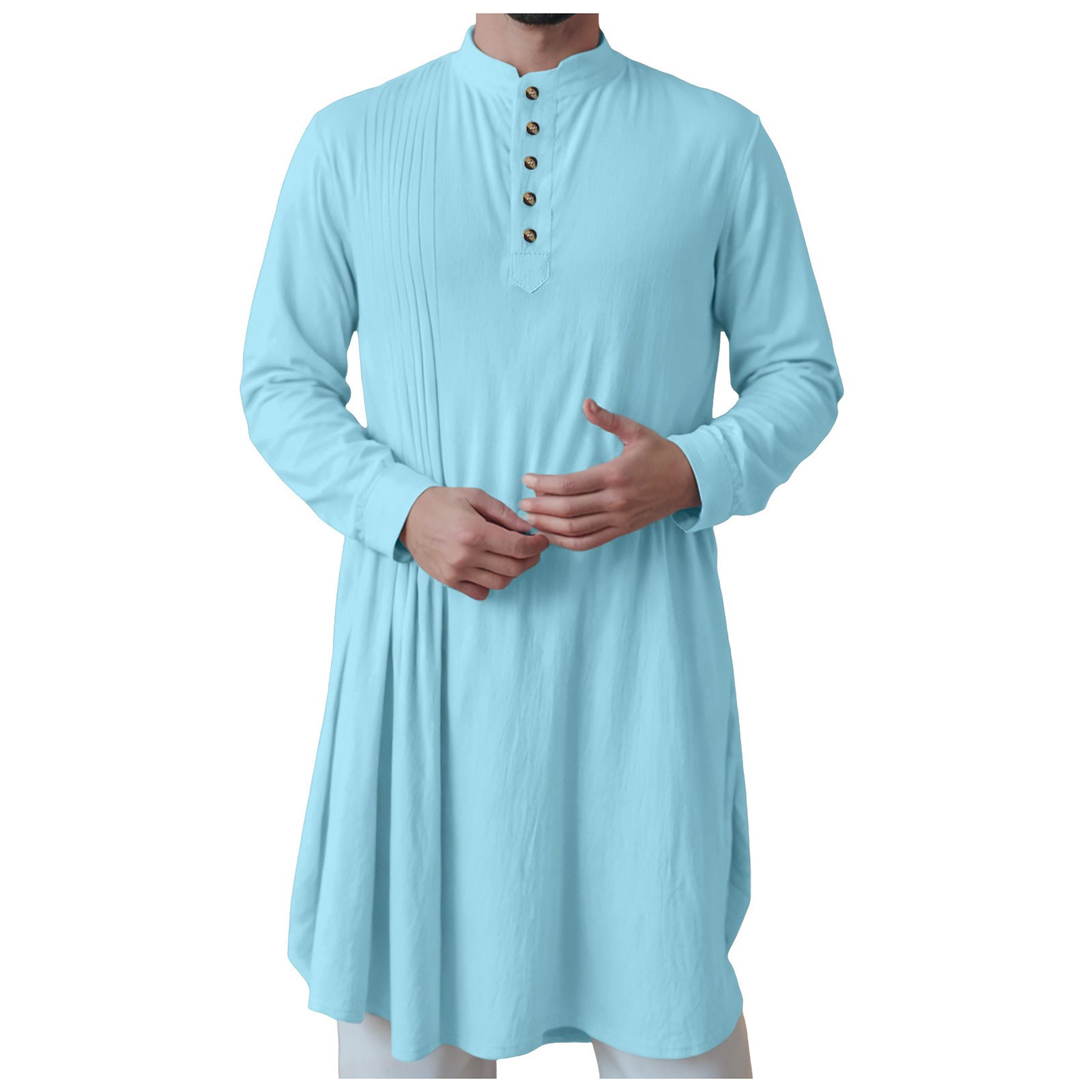 Chemises boutonnées en coton et lin pour hommes, robes musulmanes, vêtements stylés pour hommes, arabe moyen, nouveau
