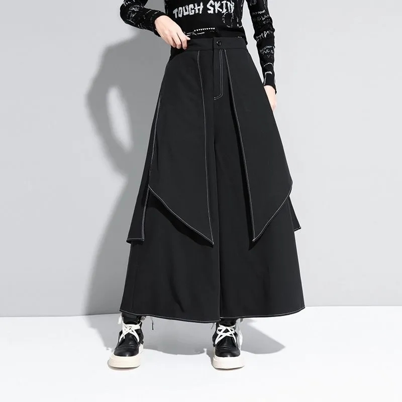 Pantalon large pour femme, collection Printemps-Été 2026, décontracté, effet deux pièces, coupe ample, style streetwear, pantalon tendance pour femme