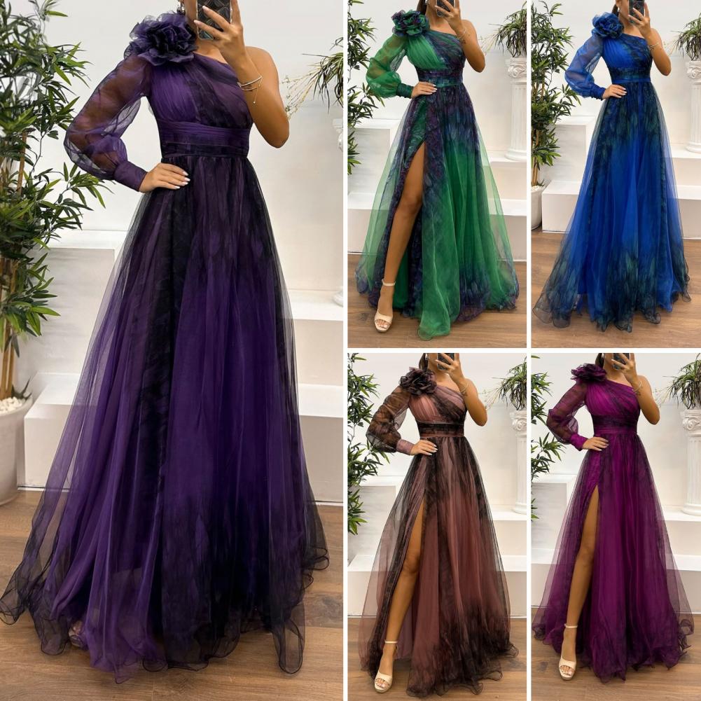 Robe de Cocktail en Maille Plissée pour Femme, Tenue de Soirée Élégante avec Décor Floral 3D, pour Banquet Spécial