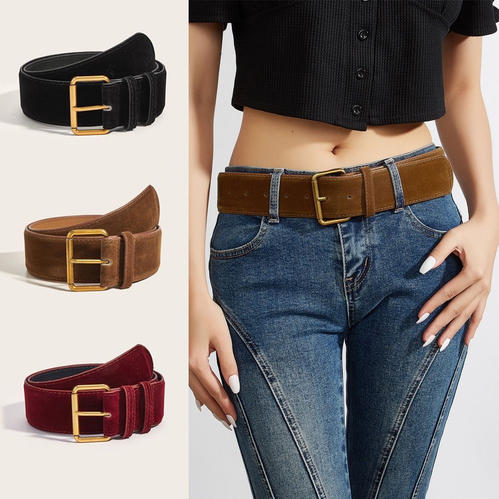 Femmes mode luxe Design daim cuir large ceinture à la mode décontracté boucle ardillon ceinture et polyvalent pantalon robe ceintures cadeaux