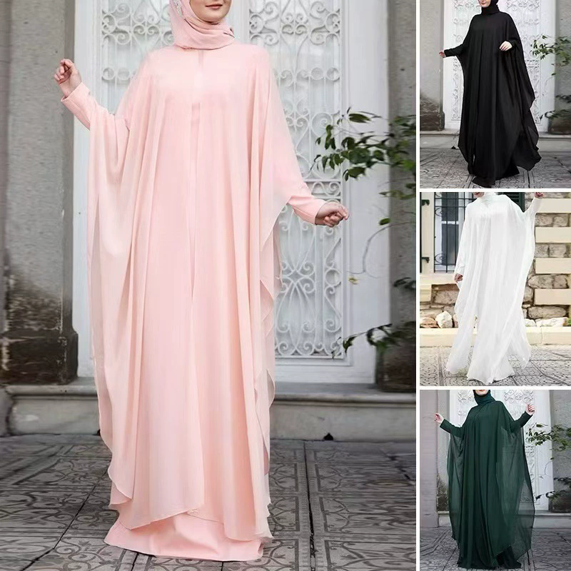 Ramadan mode musulmane printemps et automne nouvelle Robe d'asie du sud-est deux pièces ensemble manches chauve-souris rétro ample col rond Robe
