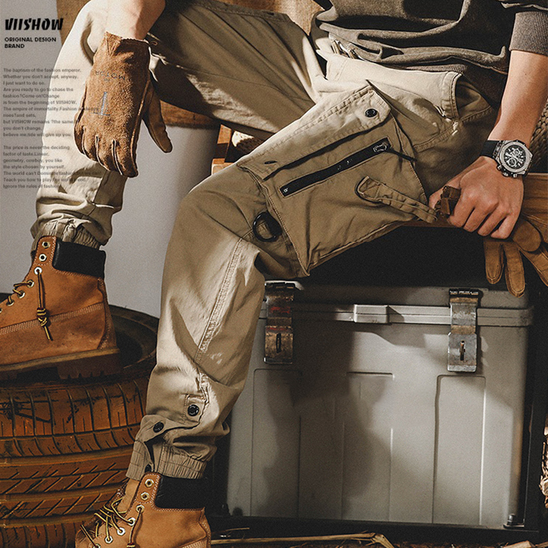 Pantalon cargo multi-poches pour hommes, pantalon décontracté, jambe droite, taille élastique, mode automne, nouveau