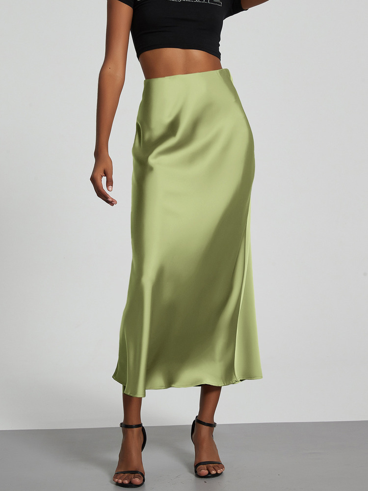 21 couleurs nouveau 2026 femmes élégantes taille haute Satin jupes longues femme été couleur unie Faldas