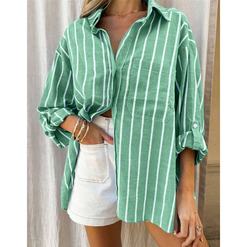 Chemise rayée à col polo ample pour femme, pour le printemps et l'été, élégante, décontractée, haut polyvalent