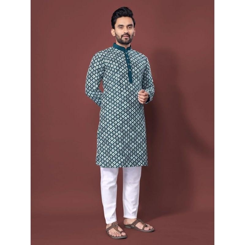 Luxe décontracté islamique arabe Abaya Robe style National imprimé ethnique col montant jeunesse mi-longue chemise manteau hommes musulmans Kurta