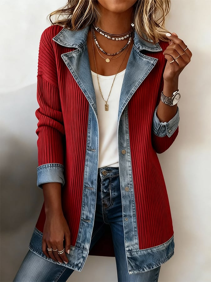 Manteau décontracté pour femme, nouvelle mode automne, élégant, coupe ajustée, col blazer, veste à manches longues avec patchwork pour vêtements féminins Ropa Mujer
