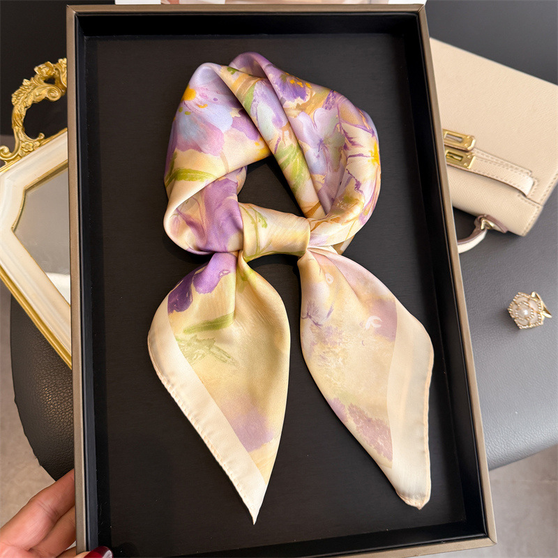 Nouveau Foulard Carré en Soie pour Femme, Imprimé Floral de Luxe, Doux, Bandeau, Ruban pour Sac à Main, Hijab, Foulard de Cou, Bandeau pour la Tête