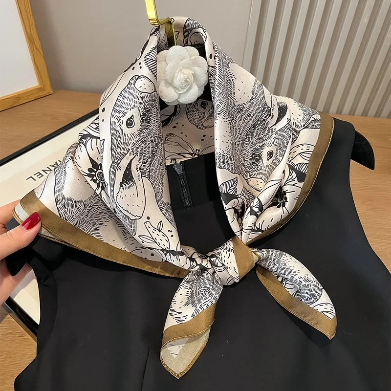 100% soie carré pour les femmes classique crâne imprimé Bandanna printemps été dames mode léger foulard châle de haute qualité 2025