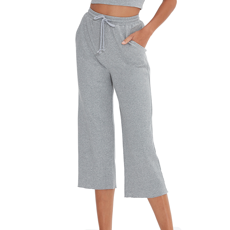 Pantalon décontracté en coton pour femme, pantalon de survêtement élastique, taille haute, jambe large, FJWith Pockets, 94% coton