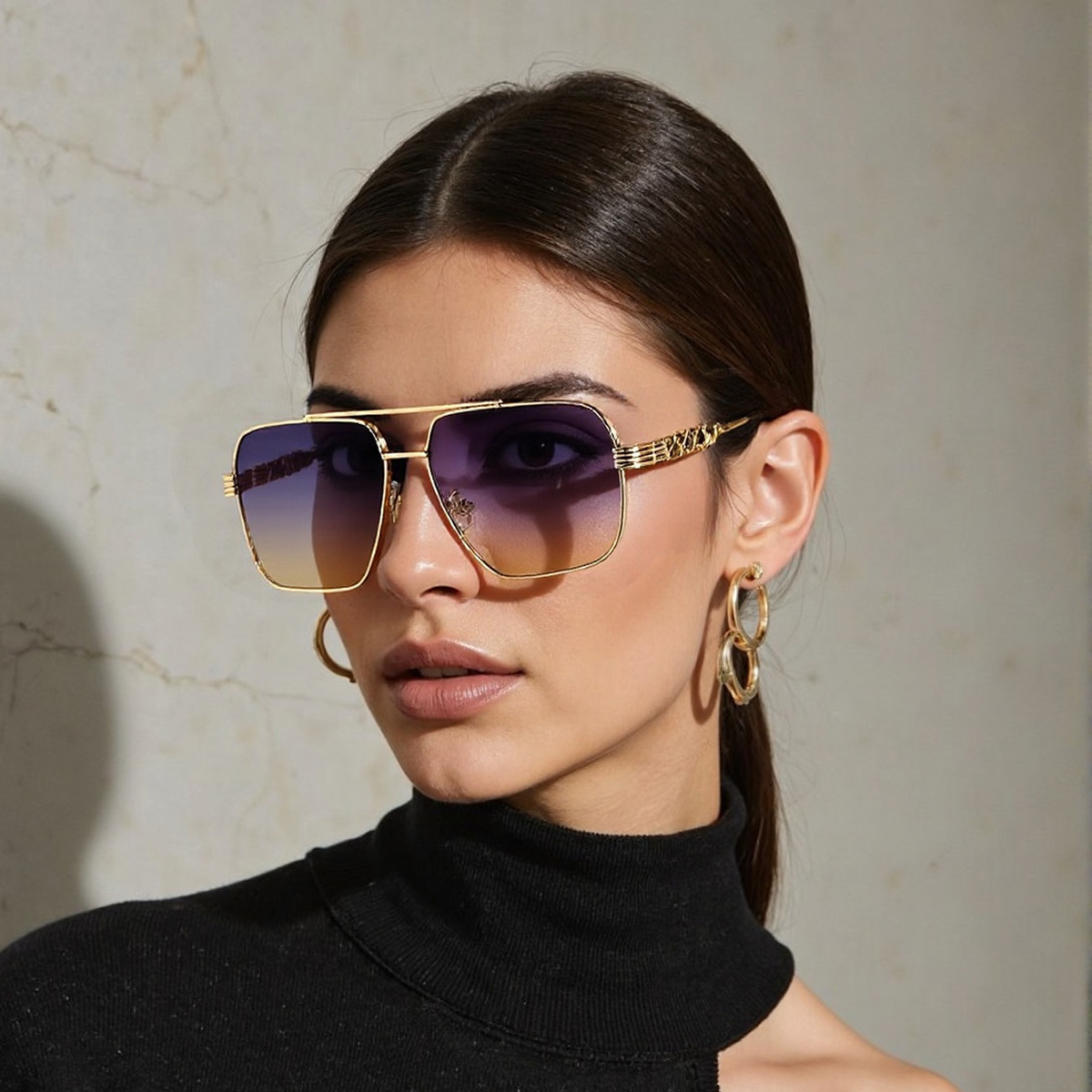 Lunettes de soleil à charnière en métal pour femmes, cadre transparent, lentille dégradée grise et rouge, lunettes carrées, mode moderne, nouveau, 2025