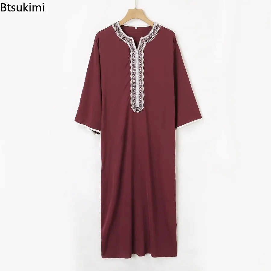 Vêtements musulmans traditionnels pour hommes, Eid, moyen-orient, Jubba Thobe, Robes musulmanes arabes à manches courtes, cadeau pour mari, 2026
