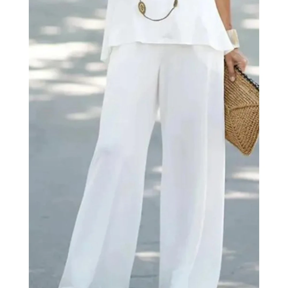 Ensemble deux pièces pour femme, haut à col en fibre de V et pantalon taille haute, tenue décontractée, survêtement à la mode