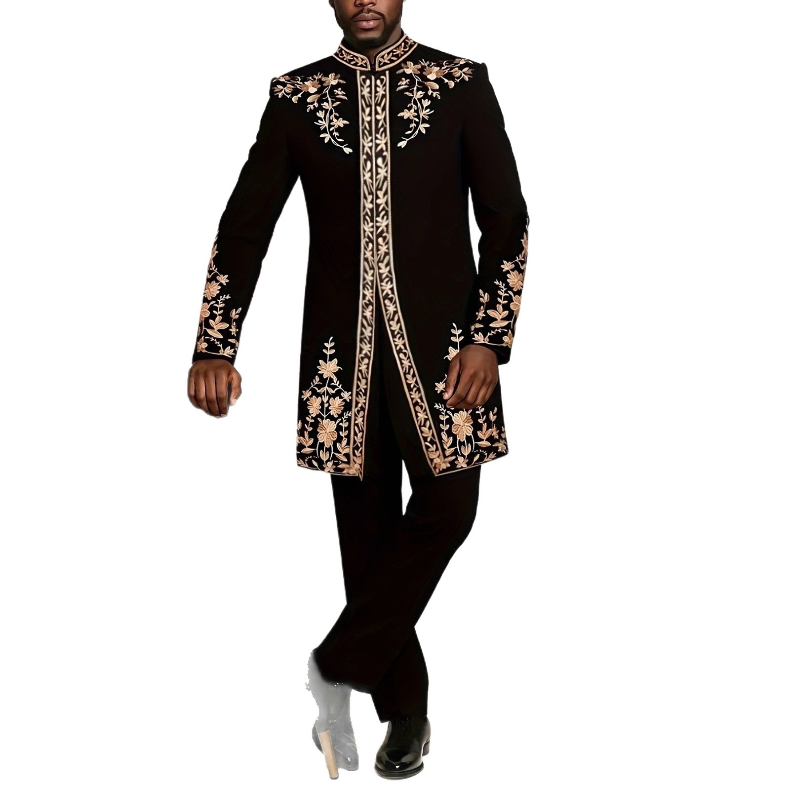 Vêtements formels brodés pour hommes, costumes ethniques, mode africaine musulmane arabe, tenues de soirée élégantes, Sherwani, 2 pièces
