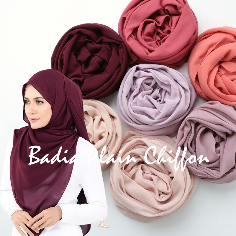 Foulard Hijab en Chiffon pour Femme 70*180cm Léger Couleur Unie Voile Musulman Long Châle Écharpe Coiffe Islamique