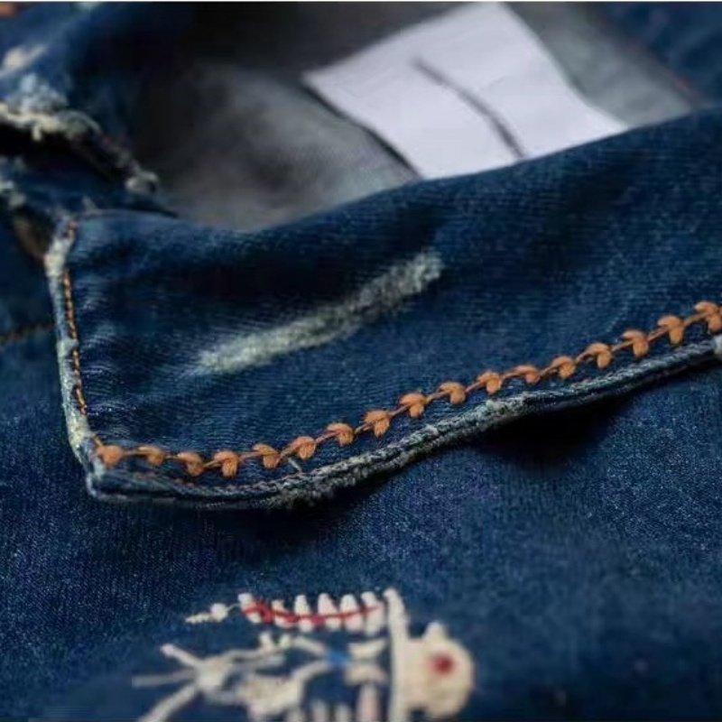 ABOORUN-Veste en Jean Déchiré Brodé pour Homme, Combinaison en Denim, Mode