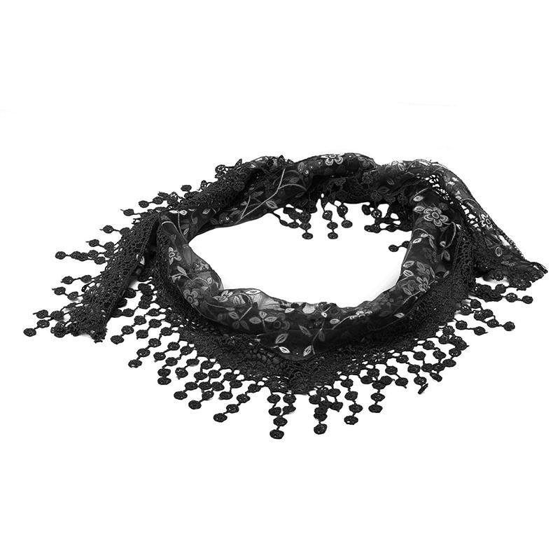 Écharpe triangulaire en dentelle pour femme, châle transparent floral léger à franges, écharpe mode ajourée, paréo de plage estival