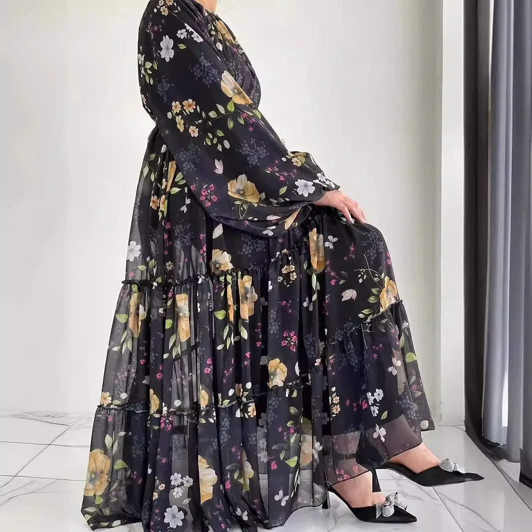 Abaya, robe indienne décontractée pour femmes musulmanes Robe longue en mousseline de soie pour femmes, vêtements arabes, marocains, à la mode, ceinturée, élégante