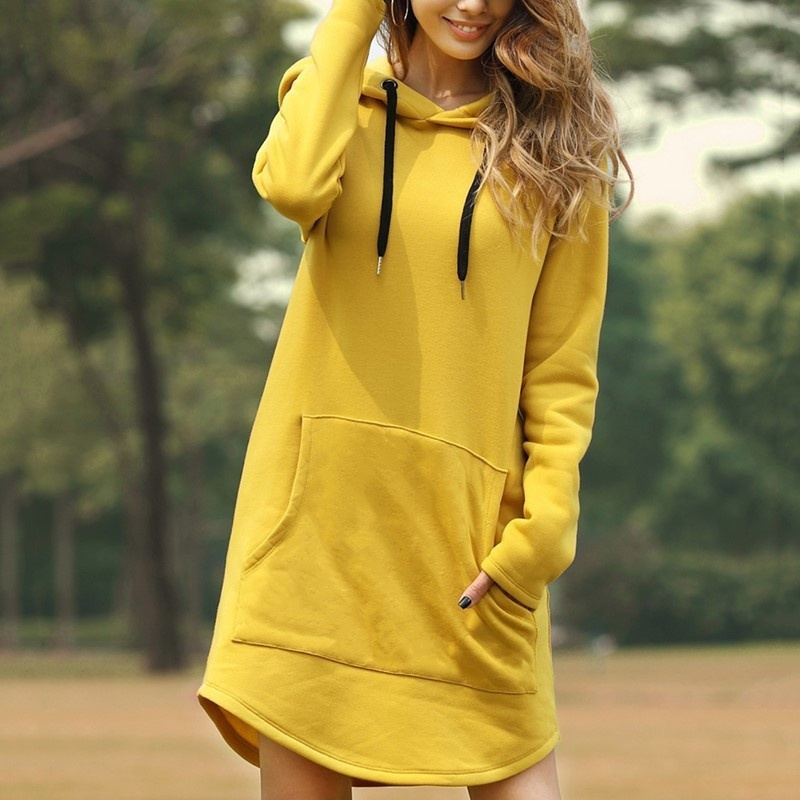 Robe sweat-shirt à manches longues pour femmes, pull décontracté, pulls à capuche pour dames, sweats à capuche avec poche, pur document, nouvelle mode