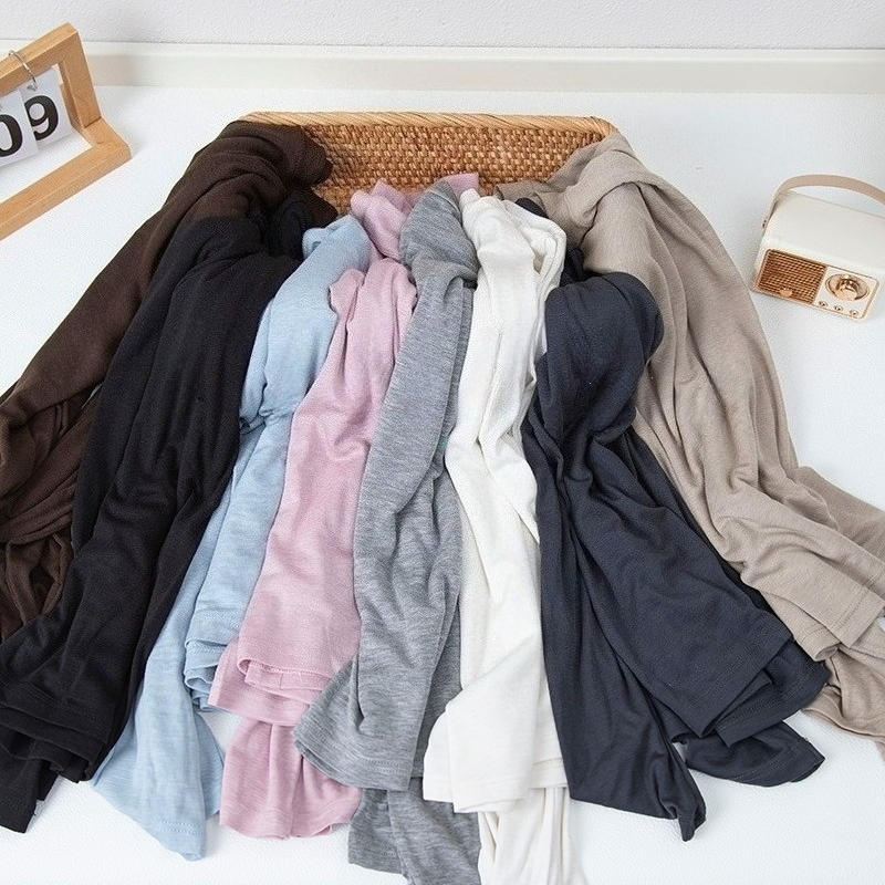 T-shirt à manches longues pour femmes, épissure de laine de soie, haut fin, doux, cireux, couleur unie, printemps été
