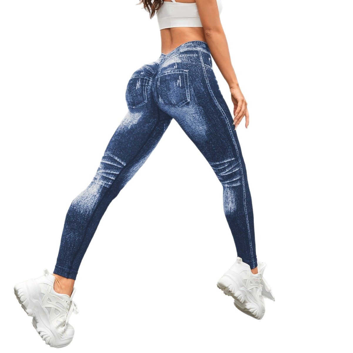   Leggings de Yoga de Sport pour femmes, Faux jean, slim, serré, sans couture, pantalon d'extérieur pour Fitness